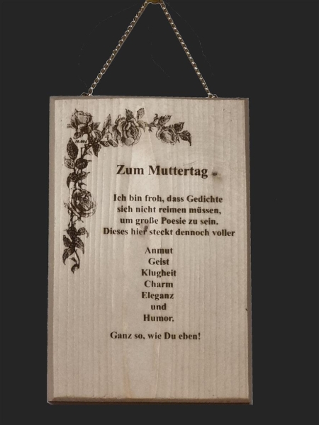 Bild und Text auf Holzplatte