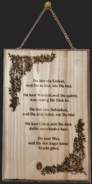 Bild und Text auf Holzplatte